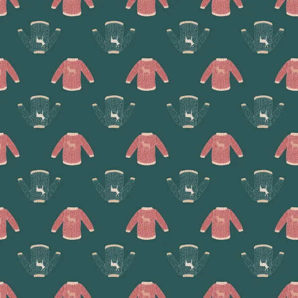 Vintage Viejo Suéter Estampado Patrón Garabato Sin Costuras Fondo Turquesa — Vector de stock