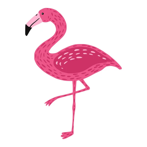 Фламинго Стоящий Одной Ноге Изолирован Белом Фоне Симпатичный Розовый Цвет — стоковый вектор