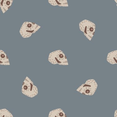 Kafatası şekilli minimalist cadılar bayramı deseni. Açık mavi arka plan. Stok çizimi. Tekstil, kumaş, hediye paketi, duvar kağıtları için vektör tasarımı.