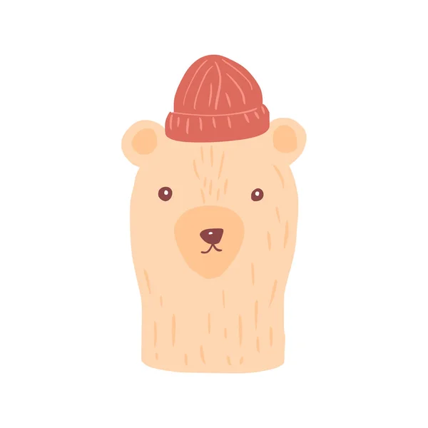 Head Brown Bear White Background Cute Character Man Red Beanie — Stock vektor