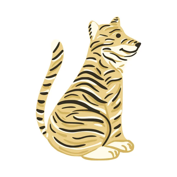 Tigre Sienta Aislado Sobre Fondo Blanco Lindo Personaje Safari Rayas — Vector de stock