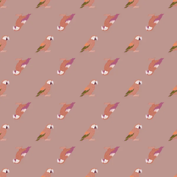 Pastelltöne Nahtloses Muster Mit Einfachem Papageienornament Fliederfarbene Hintergrund Gekritzelter Zoo — Stockvektor