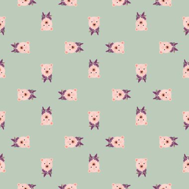 Basit pembe ayıların parmak iziyle, geometrik, pürüzsüz desen. Pastel mavi arka plan. Yaratıcı tasarım. Mevsimlik tekstil baskıları, kumaş, afişler, arkaplanlar ve duvar kağıtları için vektör illüstrasyonu.