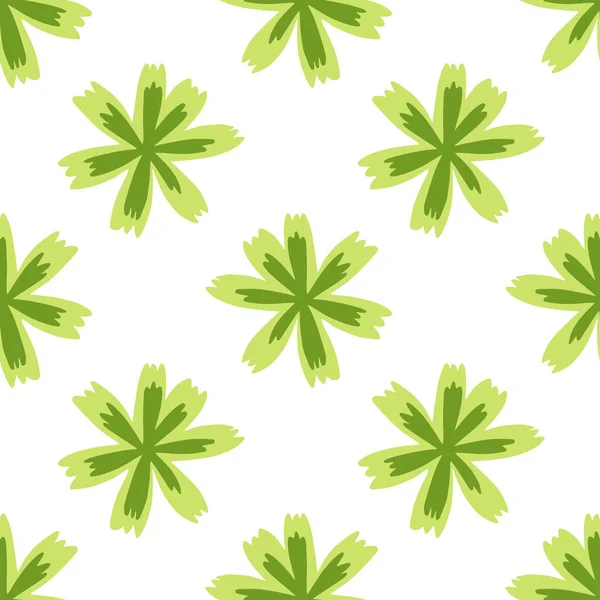 Izolovaný Jarní Bezešvý Vzor Stylu Čmáranice Zelenými Květinovými Tvary Bílé — Stockový vektor
