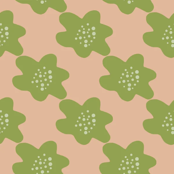 Pastel Green Simple Flower Silhouettes Seamless Pattern Hand Drawn Style — Stock Vector