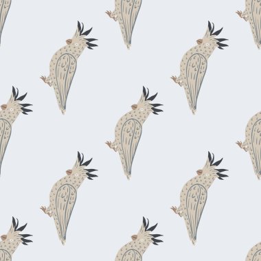 Karalama grisi şekilli papağan desenli el çizimi. Açık mavi arkaplan. Tekstil, kumaş, hediye paketi, duvar kağıtları için düz vektör baskısı. Sonsuz illüstrasyon.