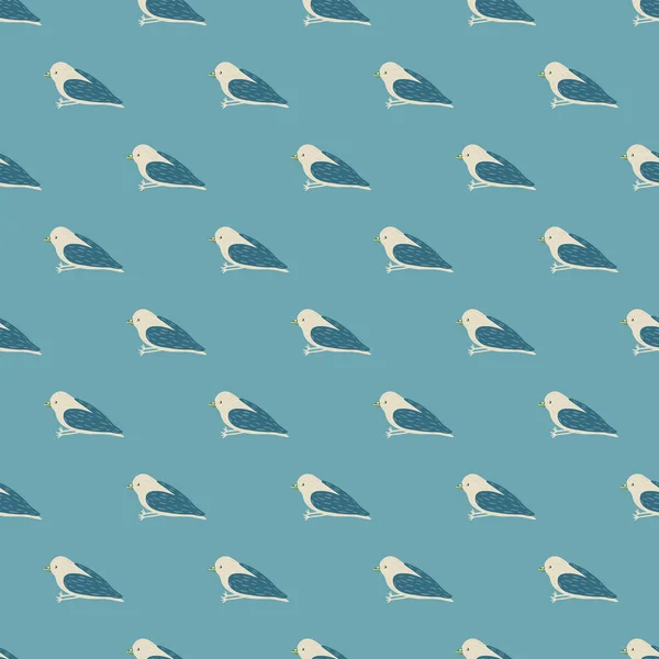 Abstrakcyjne Bezszwowe Latające Wzory Zwierząt Sylwetkami Ptaków Bazgrołów Niebieska Paleta — Wektor stockowy