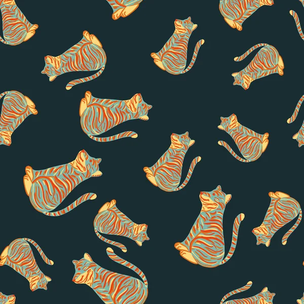Patrón Sin Costura Animal Safari Con Estampado Tigre Aleatorio Color — Vector de stock