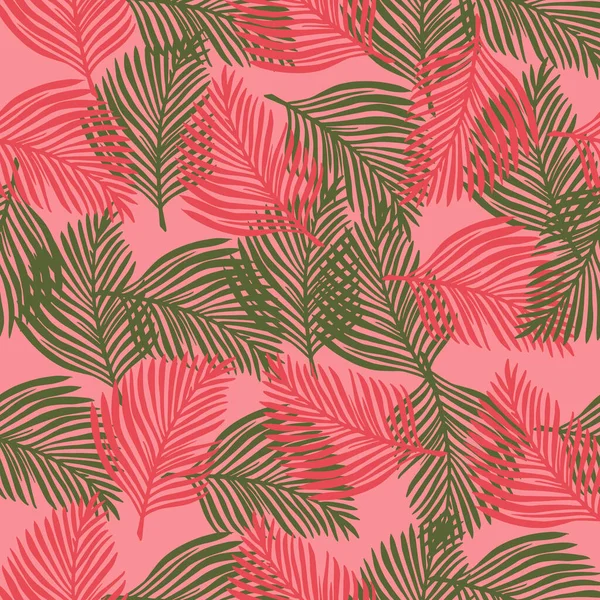 Palmfarnblätter Formen Nahtlose Muster Doodle Stil Pinkfarbener Hintergrund Zufälliger Laubdruck — Stockvektor