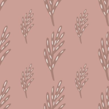 Asgari soluk, pürüzsüz desen pembe tonlarda ve siluetlerle. Yapraklar soyut karalama arkaplanı. Tekstil, kumaş, hediye paketi, duvar kağıtları için düz vektör baskısı. Sonsuz illüstrasyon.