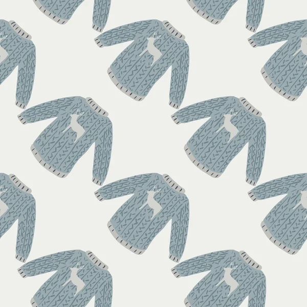 Modèle Isolé Sans Couture Avec Impression Pull Bleu Doodle Fond — Image vectorielle