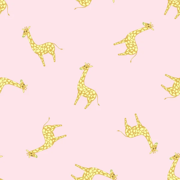 Декоративный Бесшовный Рисунок Желтым Жирафом Пастельно Розовый Фон Случайное Животное — стоковый вектор