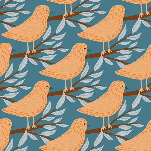 Patrón Sin Costura Pájaro Dibujado Mano Beige Estilo Garabato Ramas — Archivo Imágenes Vectoriales