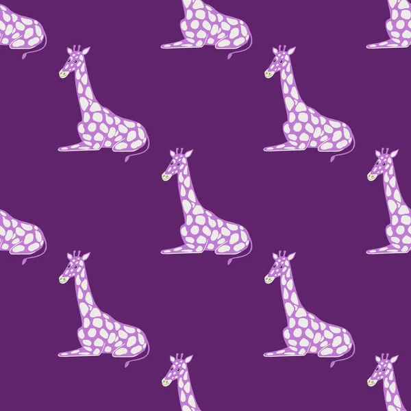 Яркий Безшипотный Узор Детском Стиле Дурацким Жирафом Фиолетовый Фон Карикатурный — стоковый вектор