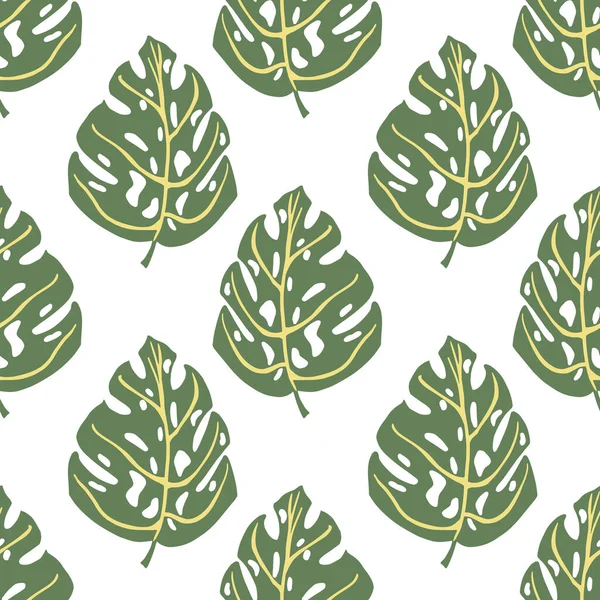 Isolé Vert Monstera Feuilles Silhouettes Motif Doodle Sans Couture Fond — Image vectorielle