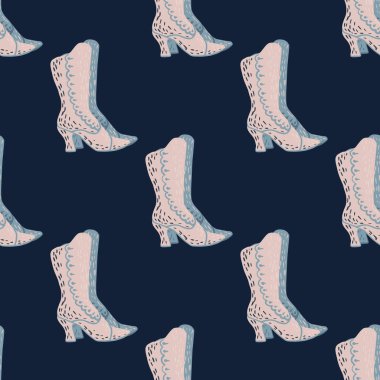 Pembe renkli kadın zarif ayakkabı izli soyut karalama desenli. Deniz mavisi. Stok çizimi. Tekstil, kumaş, hediye paketi, duvar kağıtları için vektör tasarımı.