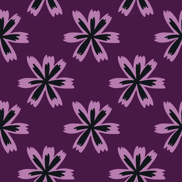 Patrón Inconsútil Color Púrpura Con Siluetas Flores Dibujadas Mano Diseño — Vector de stock