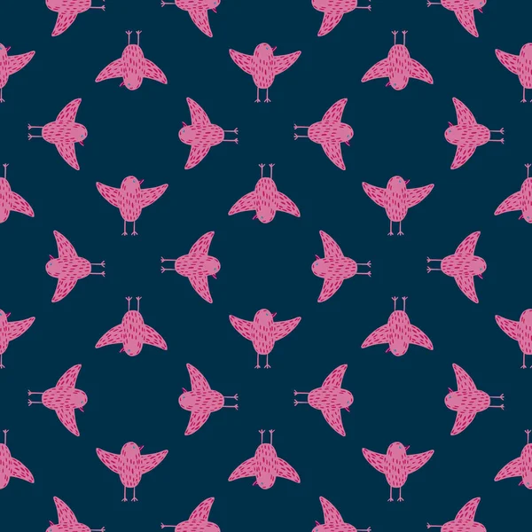 Motif Géométrique Sans Couture Avec Ornement Oiseaux Rose Vif Fond — Image vectorielle