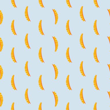 Tropikal turuncu eğreltiotu kurşun şekilli soyut botanik desenli. Açık mavi arkaplan. Kağıt ve kumaş dokuları için grafiksel tasarım. Vektör İllüstrasyonu.