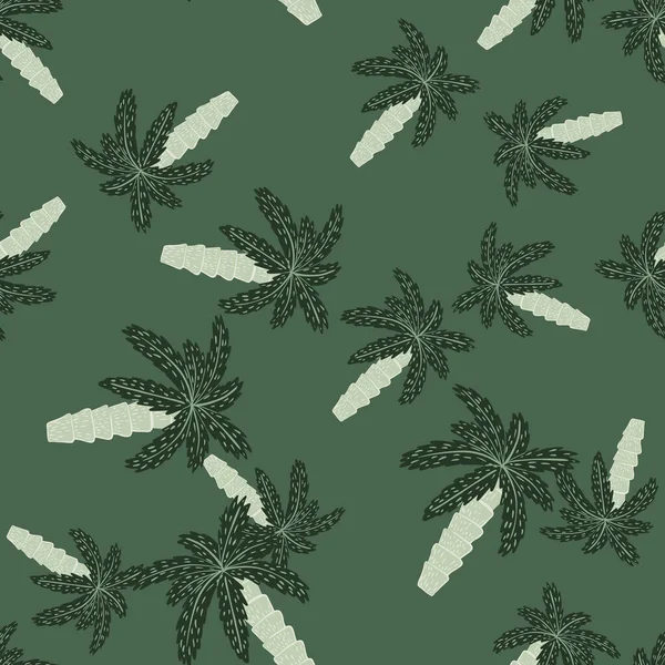 Botanic Seamless Random Pattern Hand Drawn Palm Tree Ornament Green — Stok Vektör