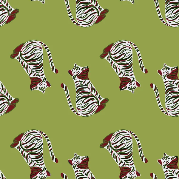 Nature Seamless Pattern Brown Grey Colored Tiger Silhouettes Green Pastel — Stockový vektor