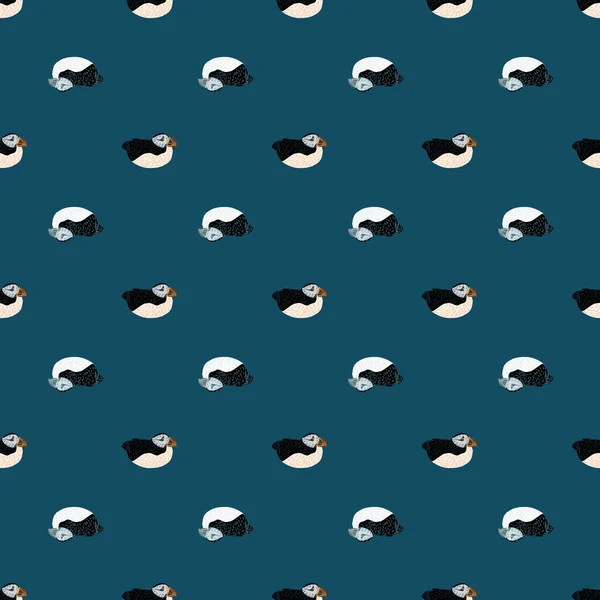 Abstract Zoo Seamless Doodle Pattern Hand Drawn Puffin Bird Shapes — Vector de stock