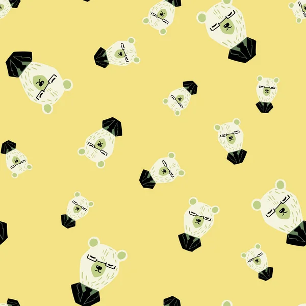 Seamless Random Pattern White Bear Heads Tuxedo Outfits Light Yellow — Archivo Imágenes Vectoriales