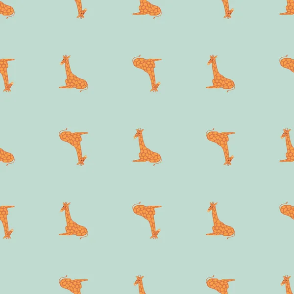 Safari Animal Seamless Pattern Doodle Orange Giraffe Silhouettes Light Blue — Vetor de Stock