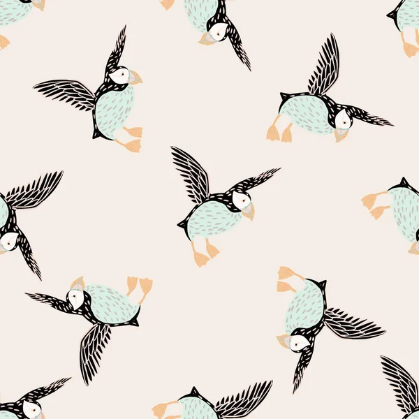 Light Tones Seamless Pattern Hand Drawn Doodle Puffin Bird Silhouettes — Διανυσματικό Αρχείο