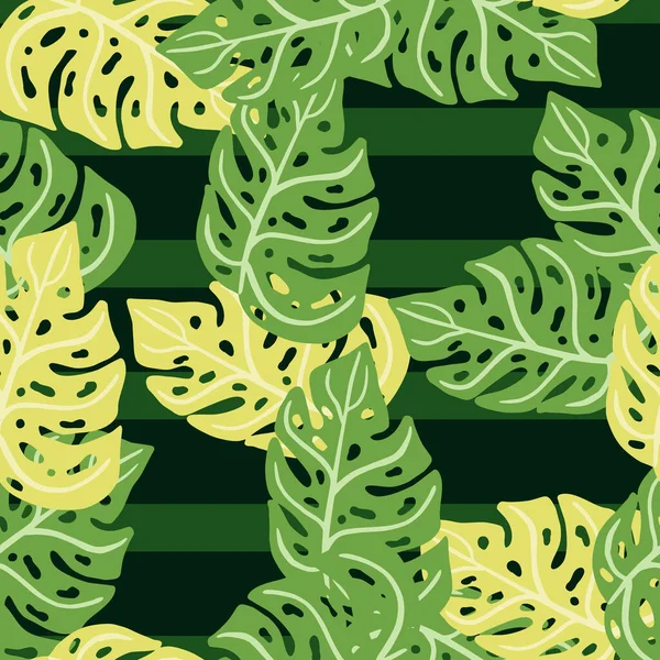 緑と黄色の色のモンスター要素とランダム抽象的な熱帯シームレスなパターン 背景を剥ぎ取られた 包装紙や布のテクスチャのためのグラフィックデザイン ベクターイラスト — ストックベクタ