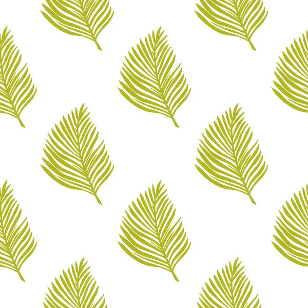 分离的热带叶状无缝图案 绿色简单蕨类叶饰 白色背景 包装纸和织物纹理的平面设计 病媒图解 — 图库矢量图片