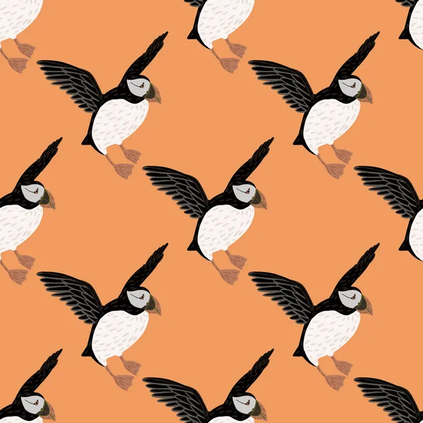Cartoo Mořský Pták Bezešvé Vzor Ručně Kreslené Puffin Ptáky Siluety — Stockový vektor