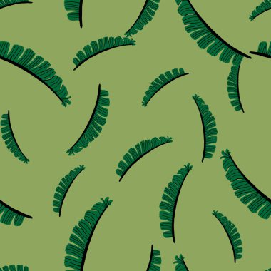 Rastgele botanik, dikişsiz, el yapımı eğreltiotu yaprağı şekilli. Açık yeşil arka plan. Kağıt ve kumaş dokuları için grafiksel tasarım. Vektör İllüstrasyonu.