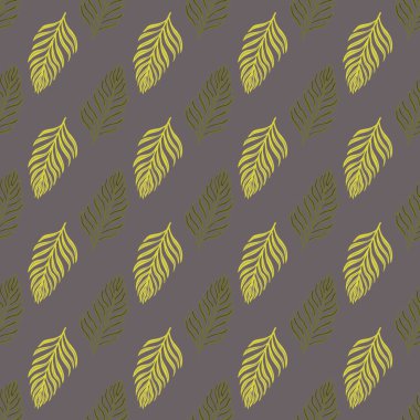 Basit eğreltiotu yaprağı elementleri ile derlemeli tropik desen. Açık mor arka plan. Stok çizimi. Tekstil, kumaş, hediye paketi, duvar kağıtları için vektör tasarımı.