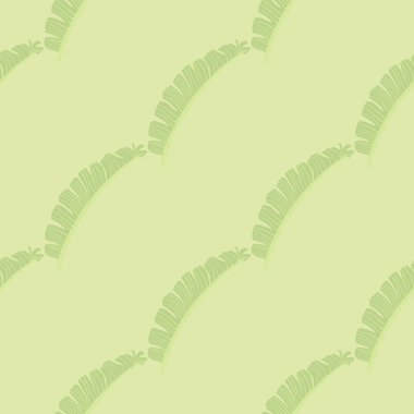 Çapraz eğrelti otu yapraklı, dikişsiz Flora deseni. Açık yeşil soluk bir palet. Basit bir tasarım. Kağıt ve kumaş dokuları için grafiksel tasarım. Vektör İllüstrasyonu.