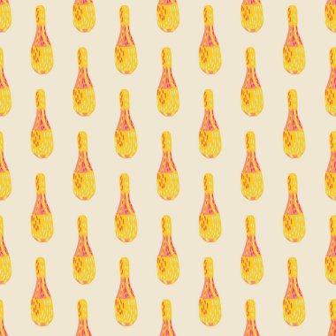 El çizimi sarı, parlak jonglör topuzu pürüzsüz desen. Hafif arkaplan. Sirk arkaplanı. Mevsimlik tekstil baskıları, kumaş, afişler, arkaplanlar ve duvar kağıtları için vektör illüstrasyonu.