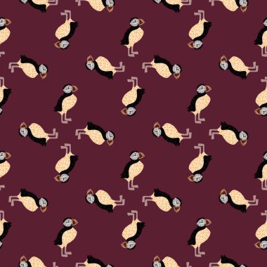 Çizik martı elementleriyle, geometrik, soyut, dikişsiz desen. Mor asma rengi arka plan. Tekstil, kumaş, hediye paketi, duvar kağıtları için düz vektör baskısı. Sonsuz illüstrasyon.