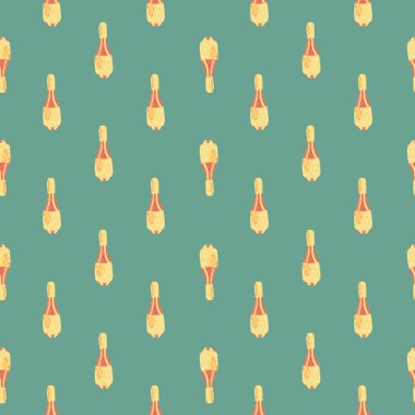 Küçük hokkabaz topuzları, karalama stilinde kusursuz desenli süslemeler yapar. Hafif turkuaz arka plan. Basit bir tasarım. Mevsimlik tekstil baskıları, kumaş, afişler, arkaplanlar ve duvar kağıtları için vektör illüstrasyonu.