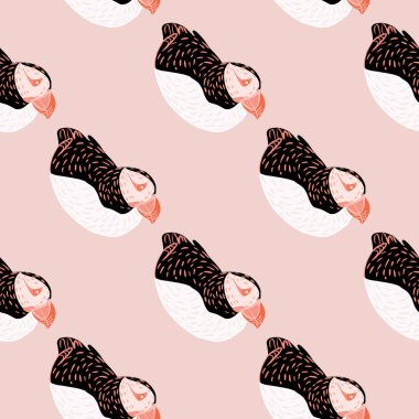 Vahşi martı şekilli İzlanda hayvan deseni. Pembe renkli arka plan. Basit hayvanat bahçesi arkaplanı. Mevsimlik tekstil baskıları, kumaş, afişler, arkaplanlar ve duvar kağıtları için vektör illüstrasyonu.