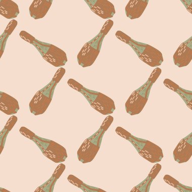 Kahverengi jonglör topuzu desenli, soyut, dikişsiz sirk deseni. Açık pembe arka plan. Karalama arkaplanı. Mevsimlik tekstil baskıları, kumaş, afişler, arkaplanlar ve duvar kağıtları için vektör illüstrasyonu.