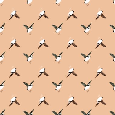 Küçük martı şekilli, kusursuz İskandinav hayvan deseni. Pastel açık pembe arka plan. Tekstil, kumaş, hediye paketi, duvar kağıtları için düz vektör baskısı. Sonsuz illüstrasyon.