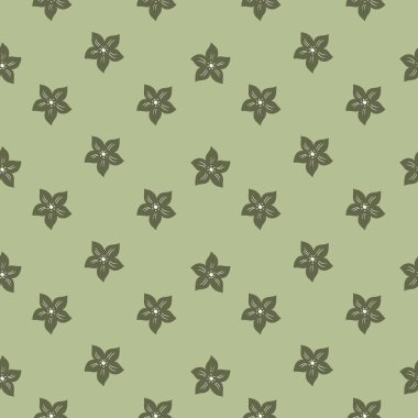 Soluk yeşil çiçekli tropik elementlerle kusursuz botanik deseni. Doğal klasik el yapımı sanat eseri. Mevsimlik tekstil baskıları, kumaş, afişler, arkaplanlar ve duvar kağıtları için vektör illüstrasyonu.