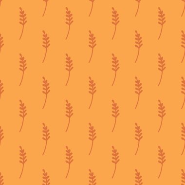 Elle çizilmiş, dallarla süslenmiş klasik, dikişsiz desen. Turuncu arka plan. Alan baskısı. Kağıt ve kumaş dokuları için grafiksel tasarım. Vektör İllüstrasyonu.