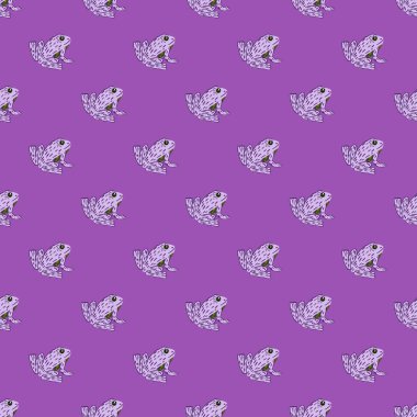 Komik çocuksu hayvan siluetleri olan parlak, pürüzsüz bir desen. Mor renkler hayvanat bahçesi arka planı. Tekstil, kumaş, hediye paketi, duvar kağıtları için düz vektör baskısı. Sonsuz illüstrasyon.