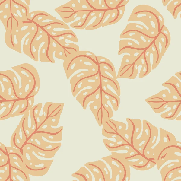 Turuncu pastel canavarın silueti, tropik, dikişsiz desen. Gri arka plan. Doğa vahşi bitki örtüsü. Stok çizimi. Tekstil, kumaş, hediye paketi, duvar kağıtları için vektör tasarımı.