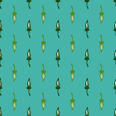 Soyut yeşil yapraklı doğal, pürüzsüz desen. Parlak mavi arka plan. Basit bir tarz. Tekstil, kumaş, hediye paketi, duvar kağıtları için düz vektör baskısı. Sonsuz illüstrasyon.