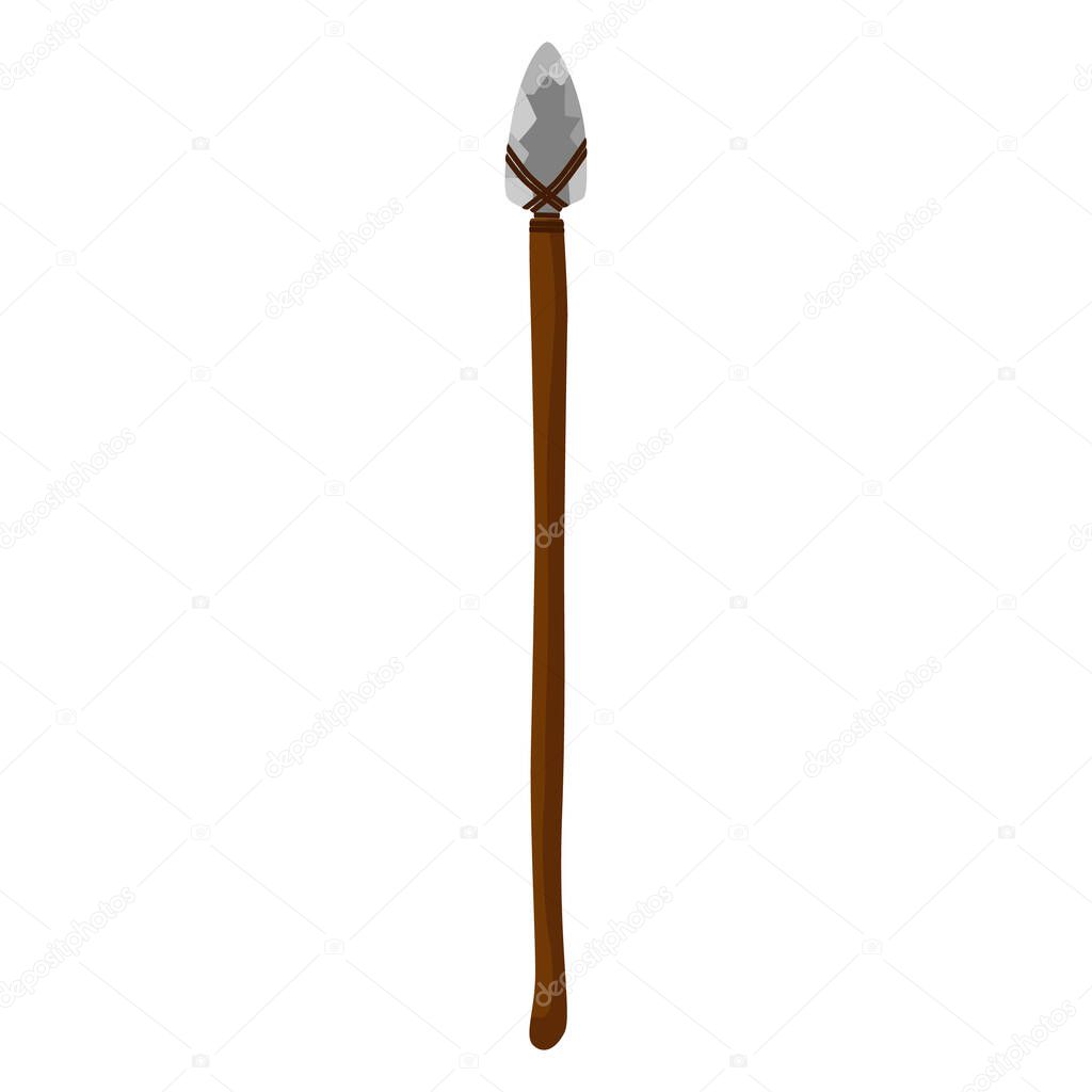 Weapon of the Neanderthals spear isolated on white background. Element hunting prehistoric in flat style vector illustration.