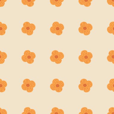 Minimalist stil, turuncu, sade çiçek şekilli pürüzsüz desen. Gri ışık arka planı. Doğa baskısı. Mevsimlik tekstil baskıları, kumaş, afişler, arkaplanlar ve duvar kağıtları için vektör illüstrasyonu.