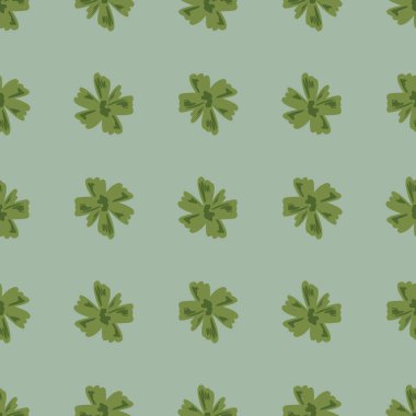 Doodle seamless pattern with decorative hand drawn flowers bud ornament. Green print on blue background. Stock illustration. Vector design for textile, fabric, giftwrap, wallpapers.
