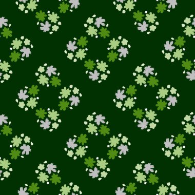 Bloom seamless pattern with hand drawn flowers bud elements. Green background. Blossom backdrop. Vector illustration for seasonal textile prints, fabric, banners, backdrops and wallpapers.